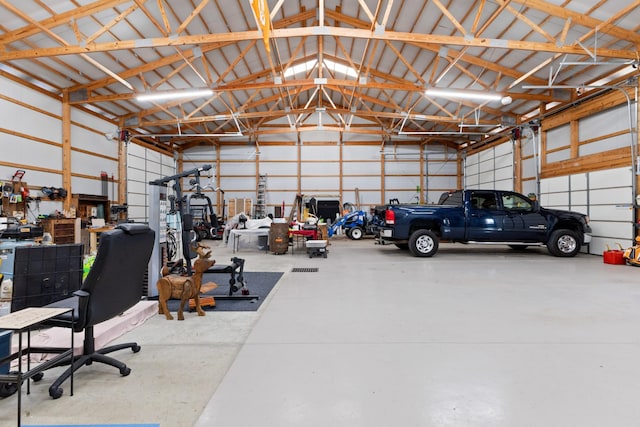 garage with metal wall