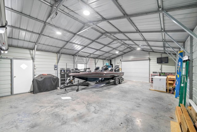 garage with metal wall