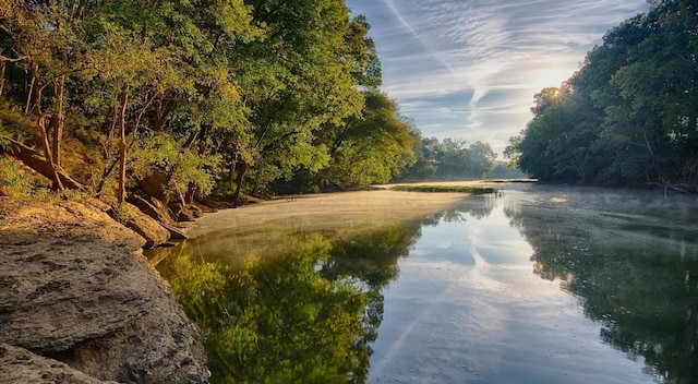 property view of water with a wooded view