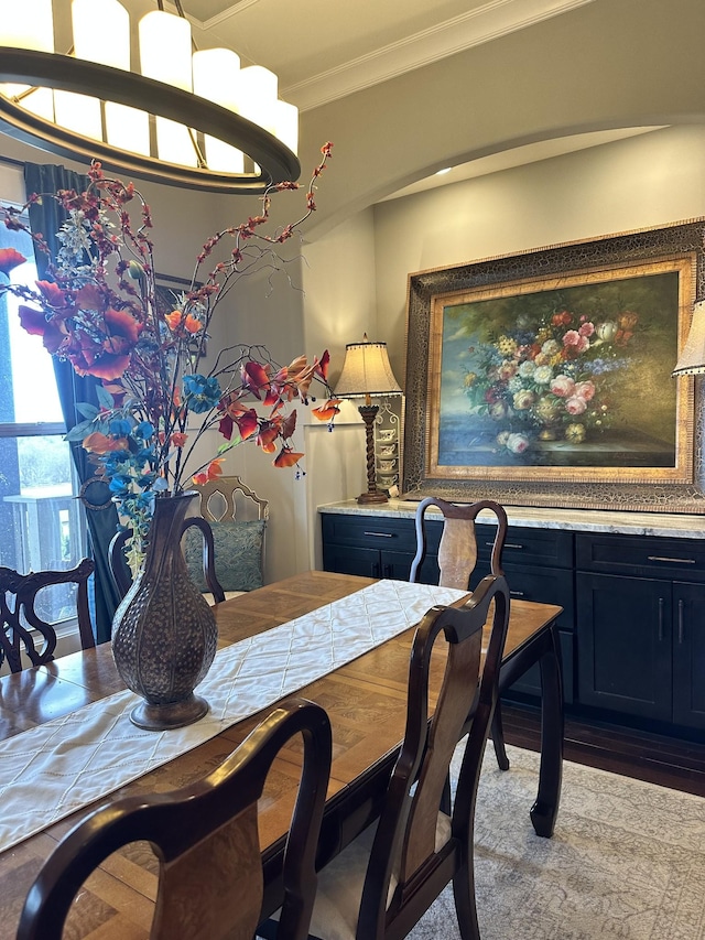 dining room with ornamental molding