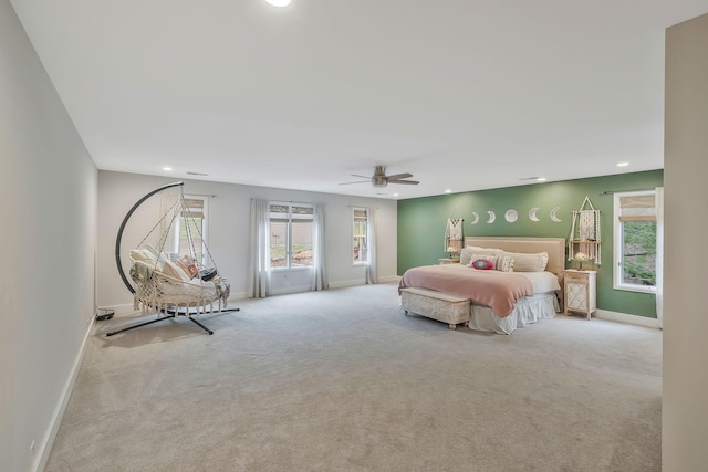 bedroom featuring recessed lighting, baseboards, and carpet floors