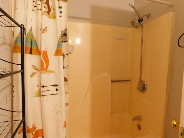 full bathroom with shower / tub combo with curtain