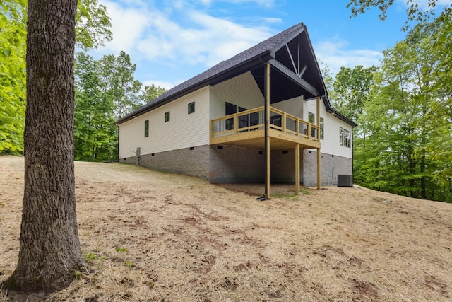 4410 Shiloh Canaan Rd, Palmyra, TN 37142 - rear view of house featuring crawl space, cooling unit, and a deck