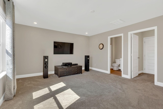 interior space featuring visible vents, recessed lighting, and baseboards