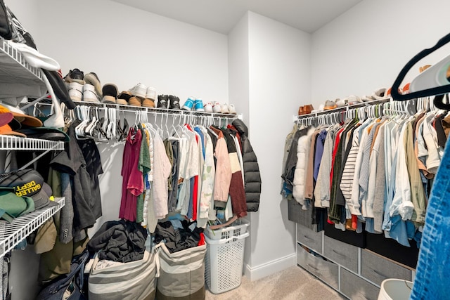 walk in closet featuring carpet