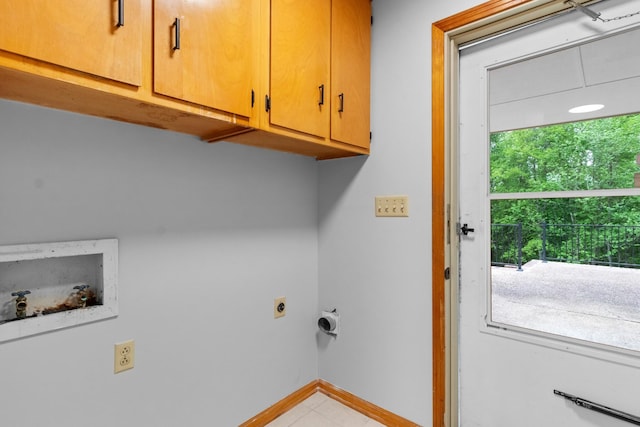 laundry area featuring cabinet space, hookup for an electric dryer, hookup for a washing machine, and a healthy amount of sunlight