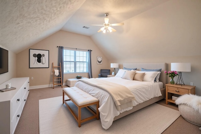 3000 Ping Ct, Spring Hill, TN 37174 - bedroom with light carpet, vaulted ceiling, a ceiling fan, baseboards, and a textured ceiling