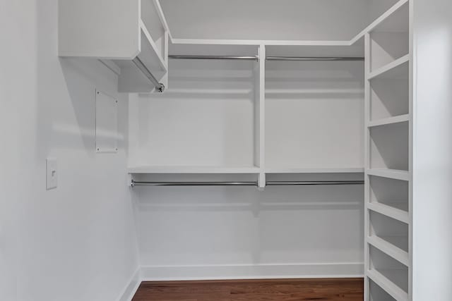 spacious closet with dark wood-type flooring