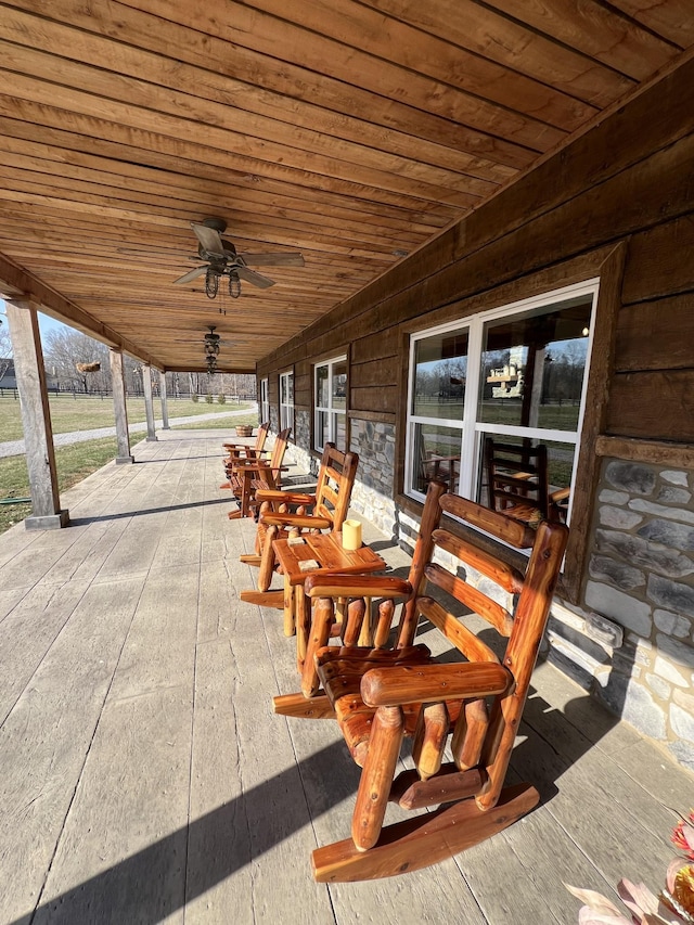 view of patio / terrace with covered porch and ceiling fan