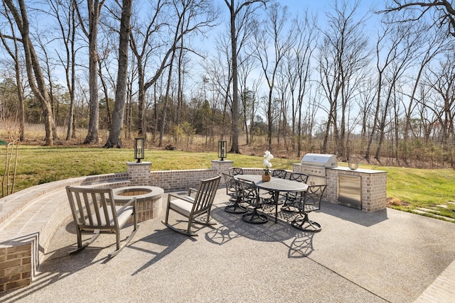 view of patio with area for grilling, an outdoor fire pit, and grilling area