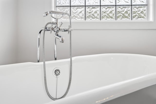 interior details with a sink and a freestanding tub