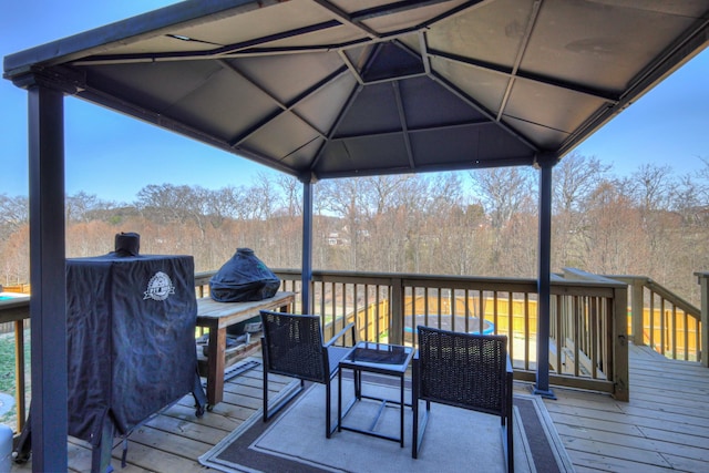 deck with a wooded view