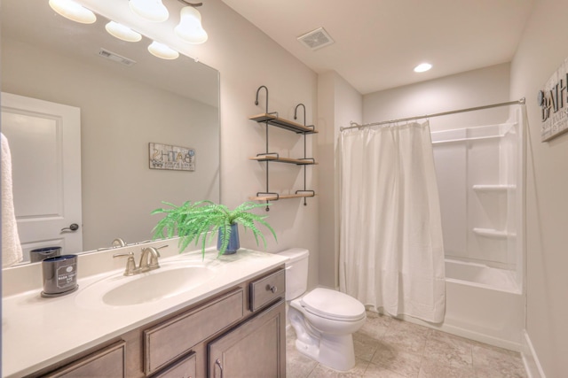 full bath featuring tile patterned flooring, visible vents, toilet, and vanity