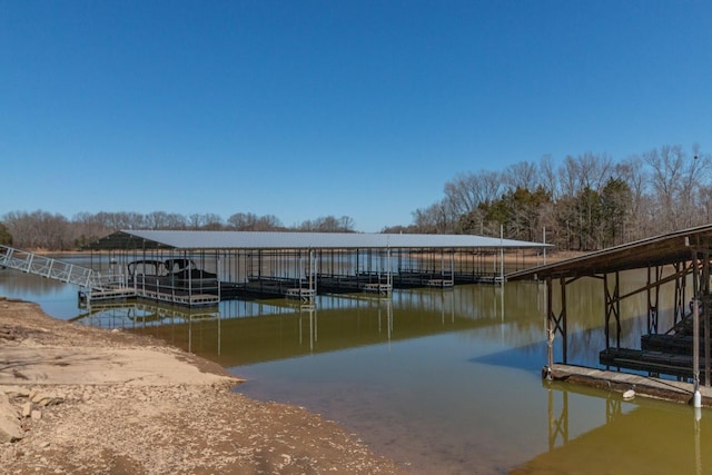 dock area featuring a water view