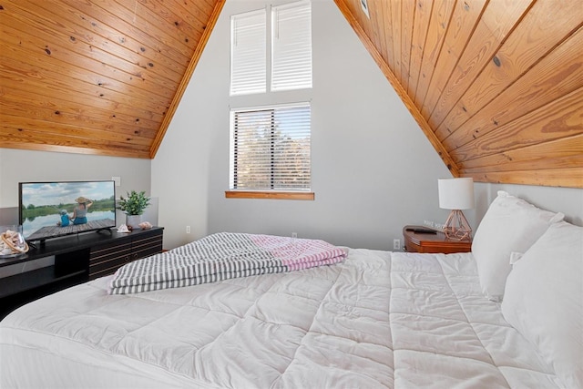 bedroom with wood ceiling and lofted ceiling