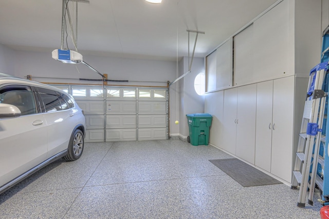 garage with a garage door opener