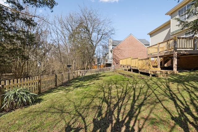 view of yard with a fenced backyard and a deck