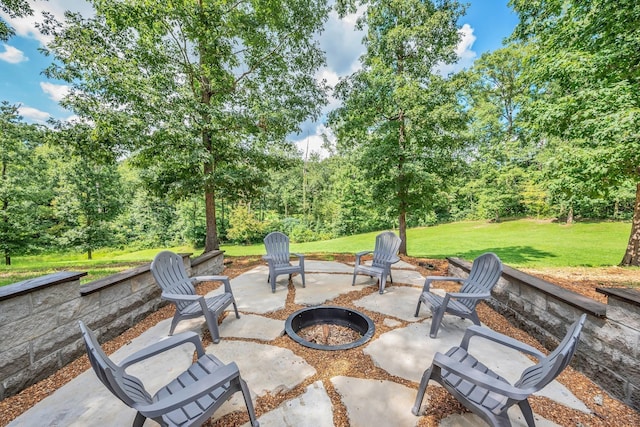 view of patio / terrace with a fire pit