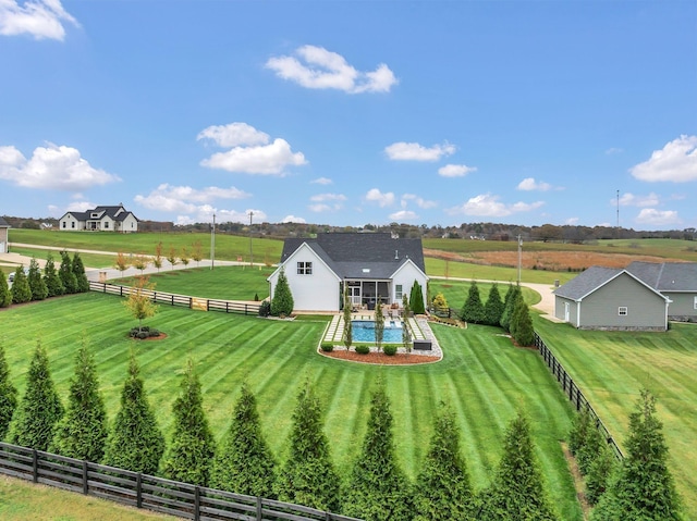 drone / aerial view with a rural view