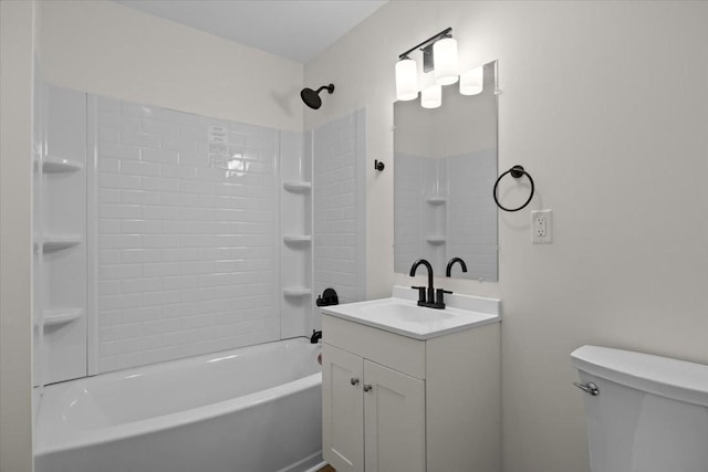 bathroom featuring vanity, toilet, and bathtub / shower combination