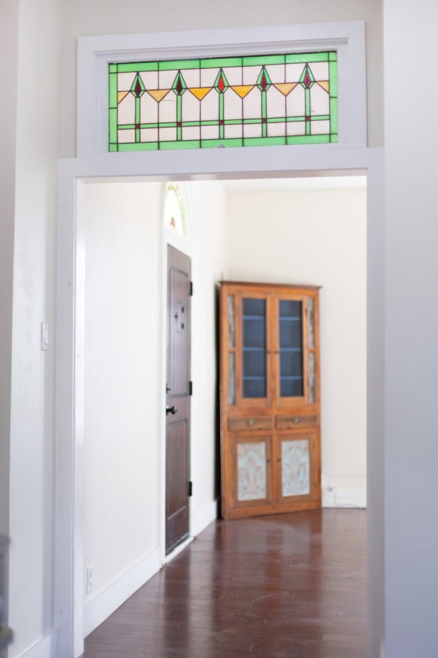 entryway with baseboards and wood finished floors