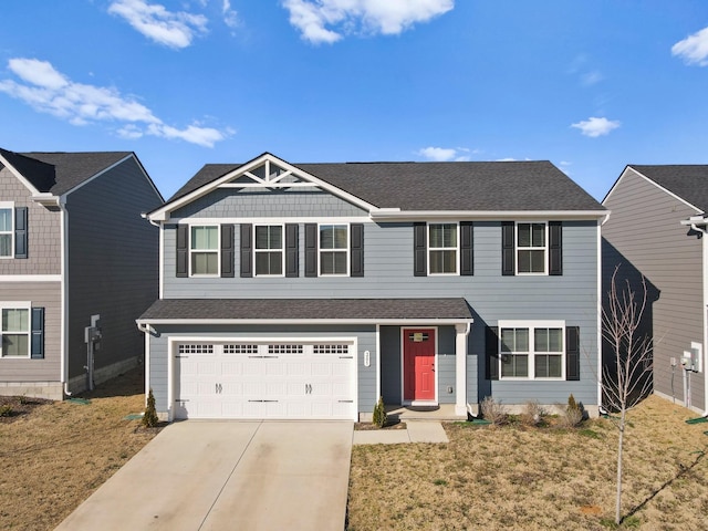 205 Gallant Fox Dr, Smyrna, TN 37167 - view of front of home featuring a front yard, a garage, driveway, and roof with shingles