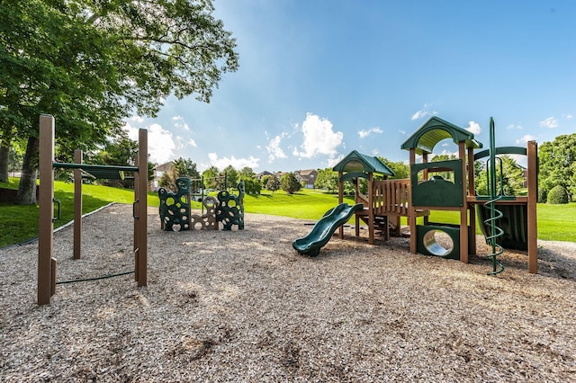 community play area with a lawn