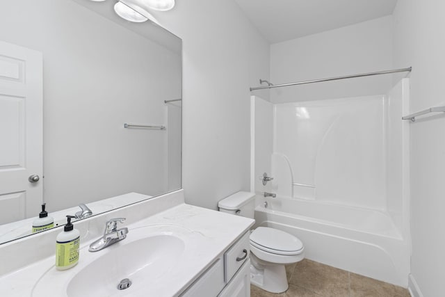 full bath featuring vanity, tile patterned floors, toilet, and shower / bathtub combination