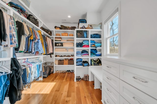 walk in closet featuring light wood-style floors