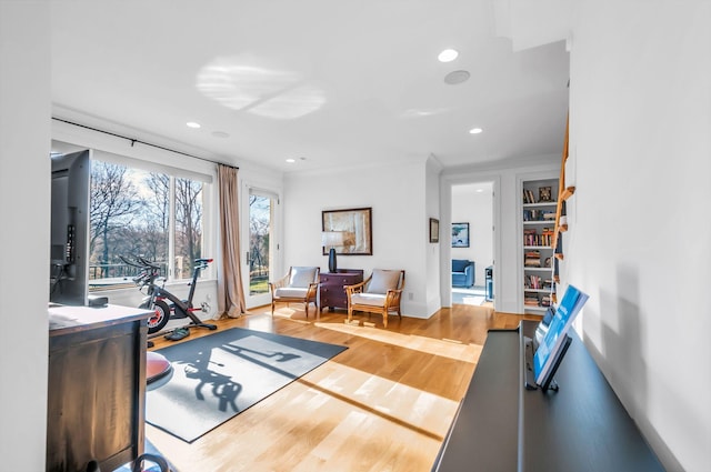 interior space with recessed lighting and wood finished floors