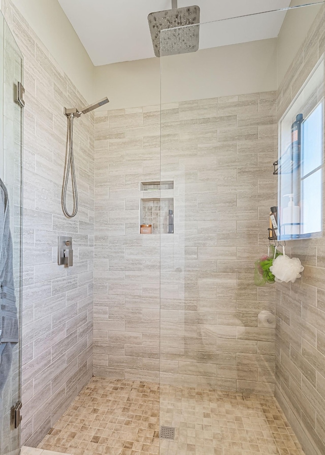 bathroom with a stall shower