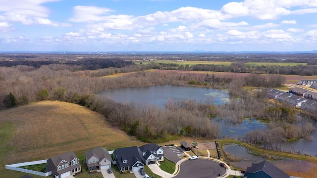 aerial view featuring a water view and a residential view