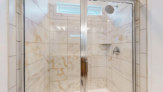 bathroom with a stall shower