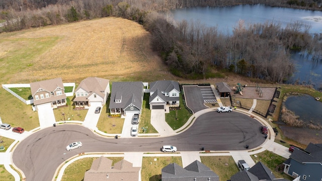 aerial view with a residential view and a water view