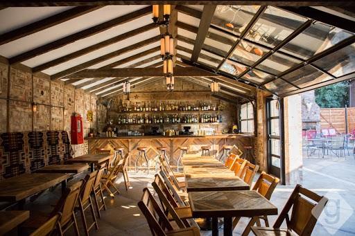 interior space with lofted ceiling with beams