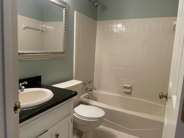 full bathroom with vanity, tile patterned floors, toilet, and tub / shower combination