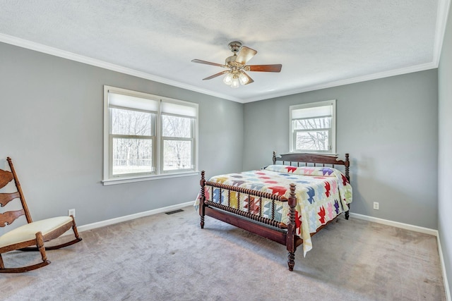 bedroom with carpet flooring, baseboards, and visible vents