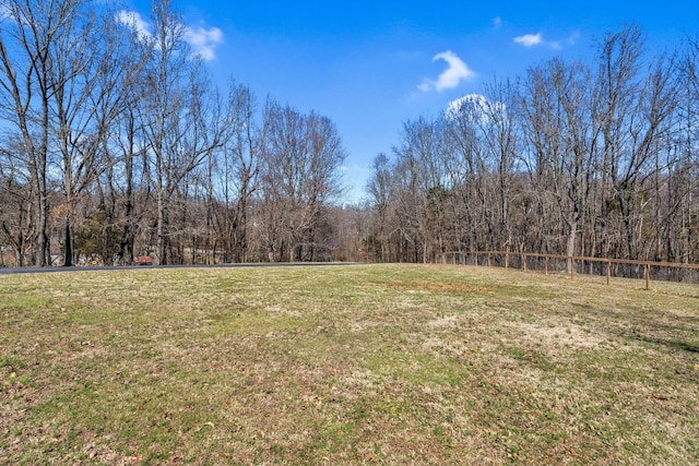 view of yard featuring a view of trees and fence