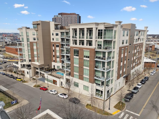 view of building exterior with a city view