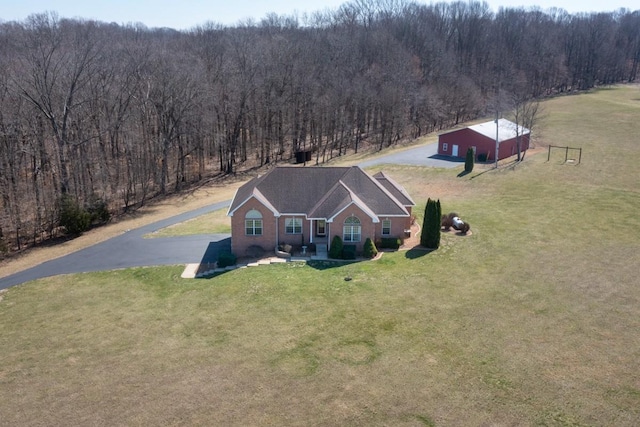 drone / aerial view with a forest view