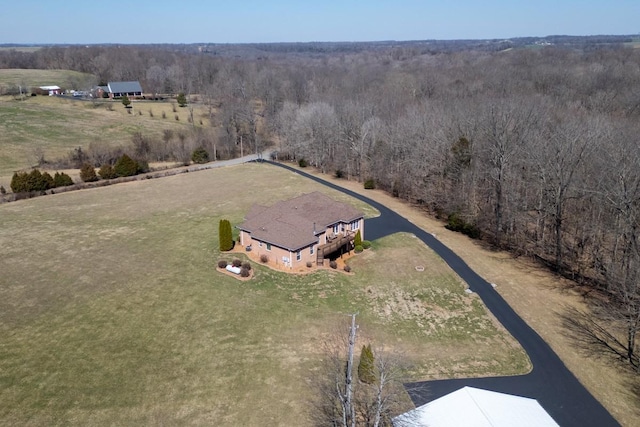 aerial view featuring a rural view and a forest view