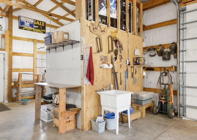 garage featuring a workshop area