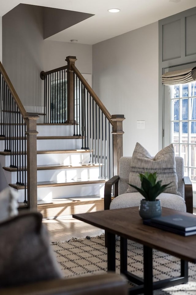 staircase with recessed lighting