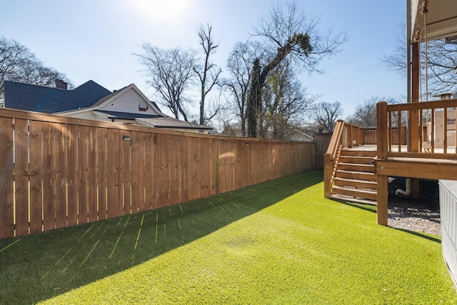 view of yard featuring a deck and a fenced backyard