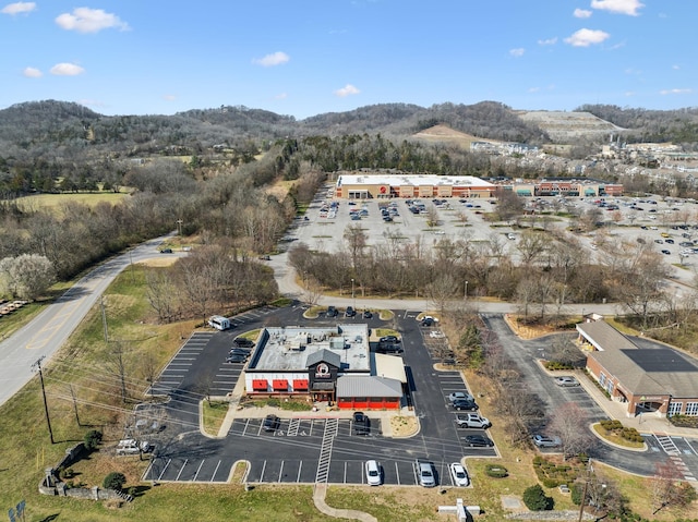 birds eye view of property with a mountain view