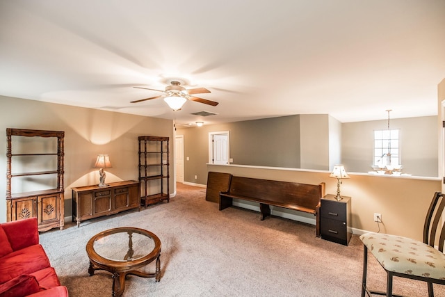 1013 Five Coves Trce, Gallatin, TN 37066 - living area with visible vents, baseboards, ceiling fan, and carpet flooring