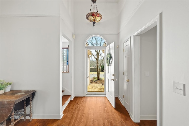 entrance foyer with baseboards and light wood-style floors