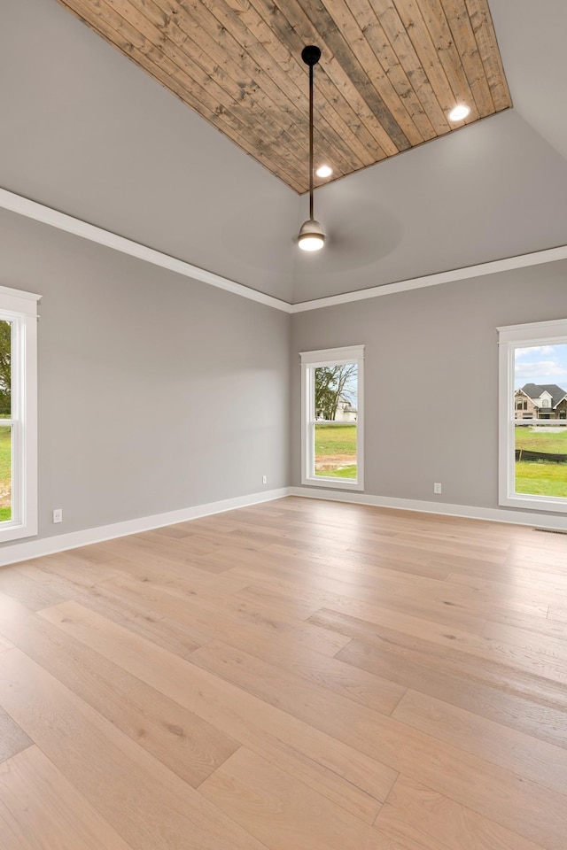 empty room featuring baseboards, plenty of natural light, and light wood finished floors