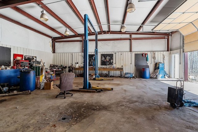 garage featuring a workshop area