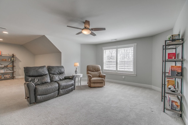 interior space featuring visible vents, a ceiling fan, and baseboards